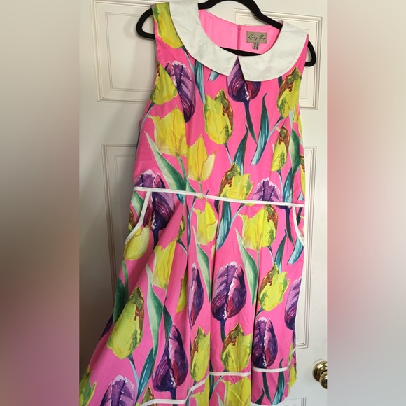 Lindy Bop: Molly Sue, Pink Tulips with Peter Pan collar  sz 16 - Picture 5 of 8